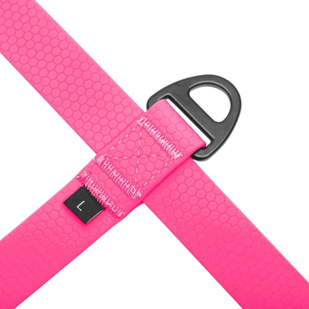 Front no-pull D-ring on pink waterproof dog harness for training support