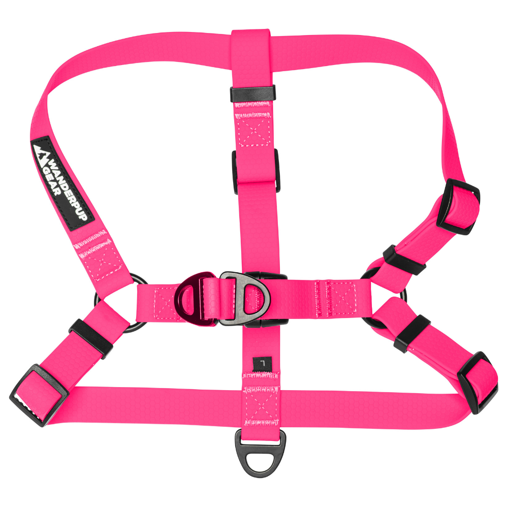 Top view of pink stink-proof waterproof dog harness for active dogs